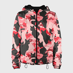 Куртка с капюшоном женская Розовый камуфляж из котов, цвет: 3D-черный