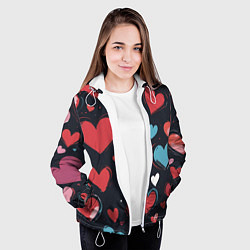 Куртка с капюшоном женская Сердечный паттерн, цвет: 3D-белый — фото 2