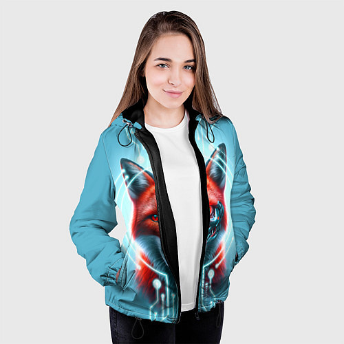 Женская куртка Лиса кибер робот терминатор / 3D-Черный – фото 3