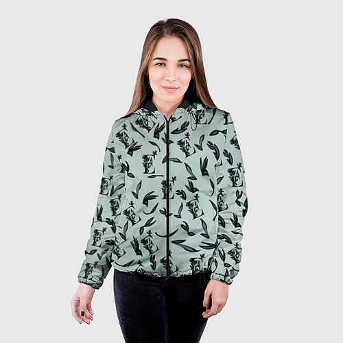 Женская куртка Листья и буква Е / 3D-Черный – фото 4