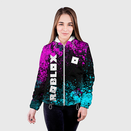 Женская куртка Роблокс - неоновые брызги / 3D-Белый – фото 4