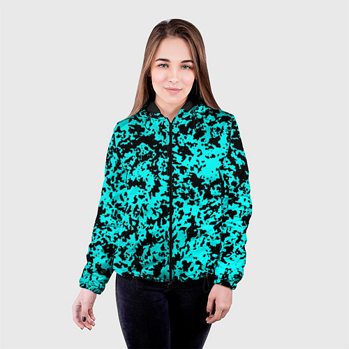 Женская куртка Пятнистый яркий чёрно-голубой / 3D-Черный – фото 4