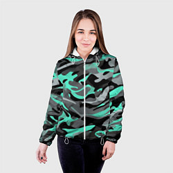 Куртка с капюшоном женская Серо-бирюзовый камуфляж, цвет: 3D-белый — фото 2