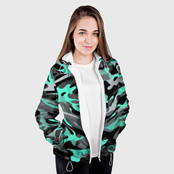 Куртка с капюшоном женская Серо-бирюзовый камуфляж, цвет: 3D-белый — фото 2
