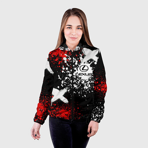 Женская куртка Лексус на фоне граффити и брызг красок / 3D-Черный – фото 4