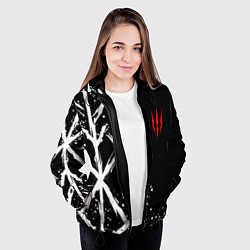 Куртка с капюшоном женская Ведьмак - белые руны, цвет: 3D-черный — фото 2
