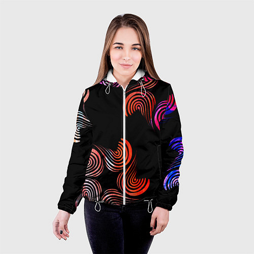 Женская куртка Чёрные звёзды и завихрения / 3D-Белый – фото 4