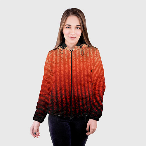 Женская куртка Полосатый градиент оранжево-красный в чёрный / 3D-Черный – фото 4
