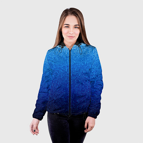 Женская куртка Сине-голубой в вертикальную полоску / 3D-Черный – фото 4