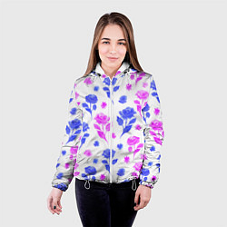 Куртка с капюшоном женская Цветочный узор из роз - паттерн, цвет: 3D-белый — фото 2