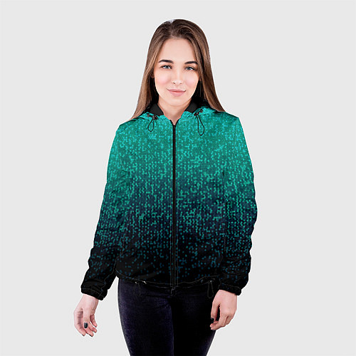 Женская куртка Градиент мелкая мозаика аквамарин / 3D-Черный – фото 4