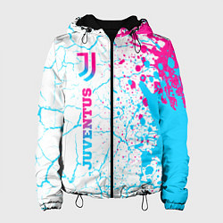Куртка с капюшоном женская Juventus neon gradient style по-вертикали, цвет: 3D-черный