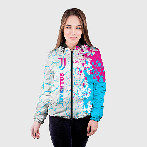 Женская куртка Juventus neon gradient style по-вертикали / 3D-Черный – фото 4