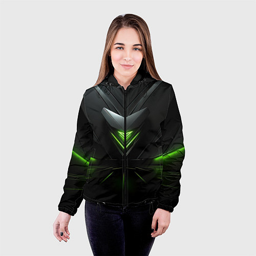 Женская куртка Яркая зеленая абстрактная конструкция в стиле nvid / 3D-Черный – фото 4