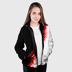 Куртка с капюшоном женская Черные красные и белые штрихи красок, цвет: 3D-черный — фото 2
