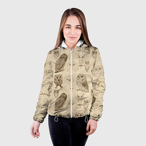 Женская куртка Эскизы сов тетрадный лист в клетку / 3D-Белый – фото 4