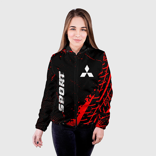 Женская куртка Mitsubishi red sport tires / 3D-Черный – фото 4