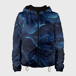 Куртка с капюшоном женская Синие глубокие абстрактные волны, цвет: 3D-черный