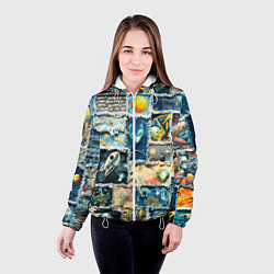 Куртка с капюшоном женская Космические обитатели - пэчворк, цвет: 3D-белый — фото 2