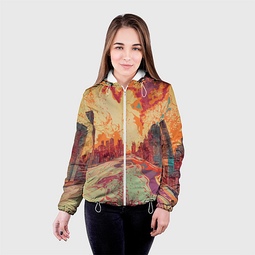 Женская куртка Абстрактный город растворяющийся в красках / 3D-Белый – фото 4