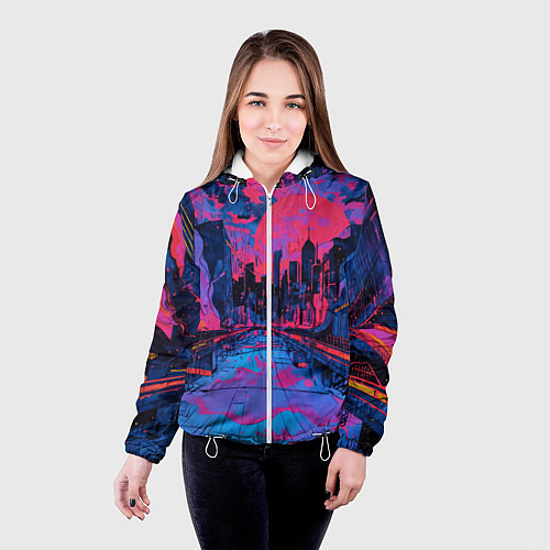 Женская куртка Город в психоделических цветах / 3D-Белый – фото 4