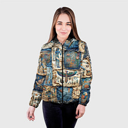 Куртка с капюшоном женская Пэчворк из Египетских мотивов, цвет: 3D-черный — фото 2