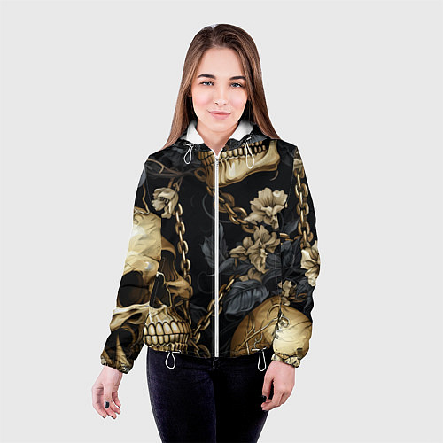 Женская куртка Золотые черепа с цепями / 3D-Белый – фото 4