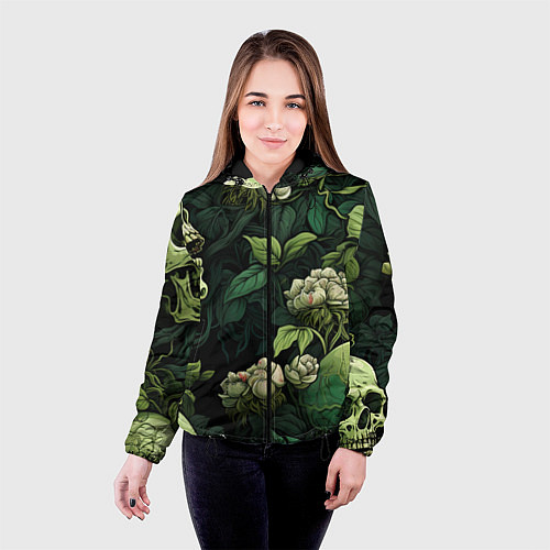 Женская куртка Черепа в поле цветов / 3D-Черный – фото 4