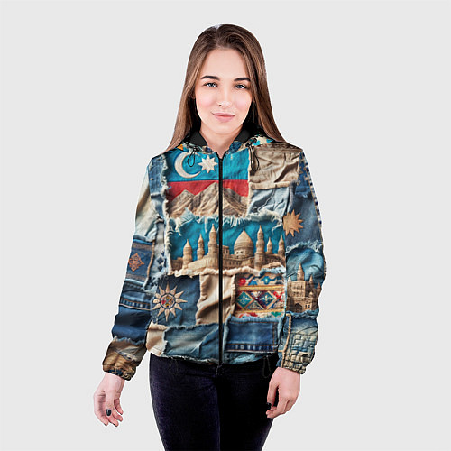 Женская куртка Пэчворк джинсы в Азербайджане / 3D-Черный – фото 4