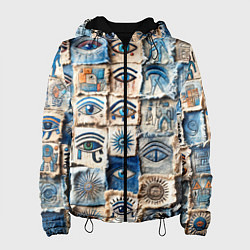 Куртка с капюшоном женская Глаза на пэчворк дениме, цвет: 3D-черный