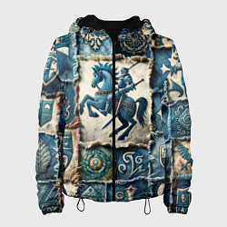 Куртка с капюшоном женская Рыцарь на пэчворк дениме, цвет: 3D-черный