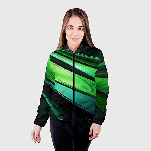 Женская куртка Абстрактные геометрические плавные линии минимализ / 3D-Черный – фото 4