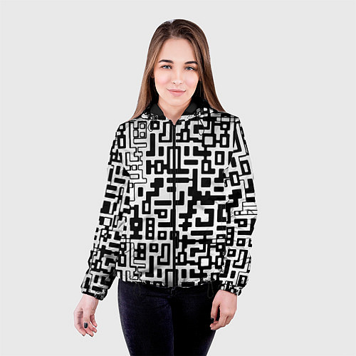 Женская куртка Чёрно-белая глитч инфекция / 3D-Черный – фото 4