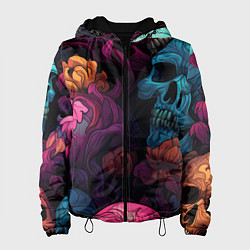 Женская куртка Яркие цветы с черепами