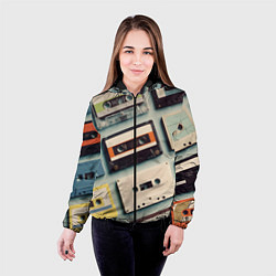 Куртка с капюшоном женская Ретро аудио кассеты, цвет: 3D-черный — фото 2