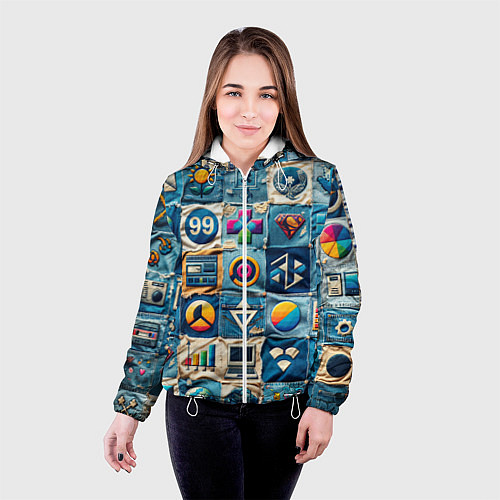 Женская куртка Пэчворк деним из девяностых / 3D-Белый – фото 4