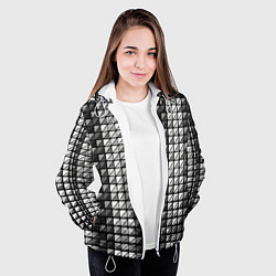 Куртка с капюшоном женская Чёрно-белые квадраты, цвет: 3D-белый — фото 2
