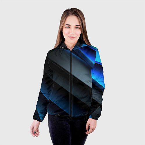 Женская куртка Темная синяя стильная абстракция на черном фоне / 3D-Черный – фото 4