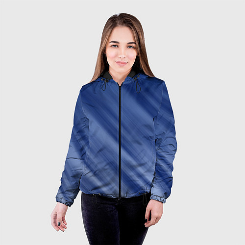 Женская куртка Белые полосы на синем фоне / 3D-Черный – фото 4