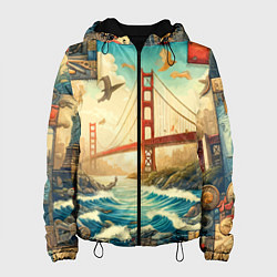 Куртка с капюшоном женская Мост через реку и пэчворк - нейросеть арт USA brid, цвет: 3D-черный