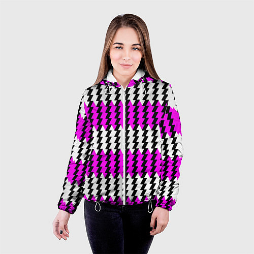 Женская куртка Вертикальные бело-розовые полосы / 3D-Белый – фото 4