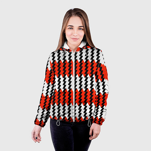 Женская куртка Вертикальные красно-белые полосы / 3D-Белый – фото 4