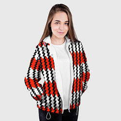 Куртка с капюшоном женская Вертикальные красно-белые полосы, цвет: 3D-белый — фото 2