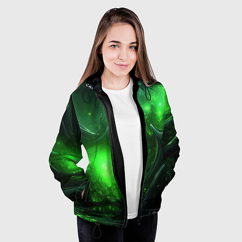 Женская куртка Зеленая кислотная яркая неоновая абстракция / 3D-Черный – фото 3
