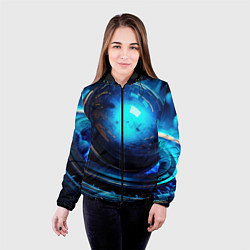 Куртка с капюшоном женская Кислотная синяя яркая неоновая абстракция, цвет: 3D-черный — фото 2