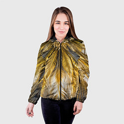 Куртка с капюшоном женская Декоративные перья - симметрия, цвет: 3D-черный — фото 2