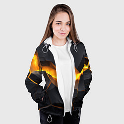 Куртка с капюшоном женская Разлом черных плит и оранжевая лава, цвет: 3D-белый — фото 2