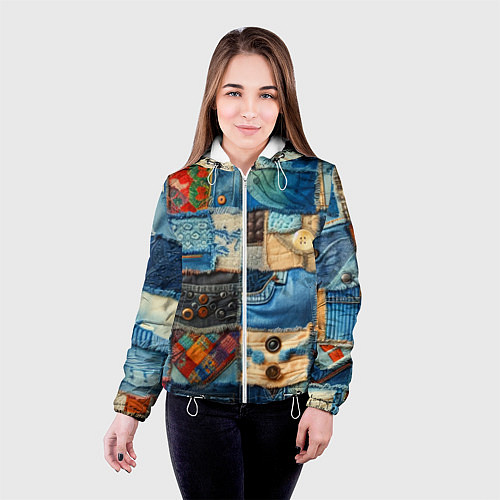 Женская куртка Vanguard denim patchwork - ai art / 3D-Белый – фото 4