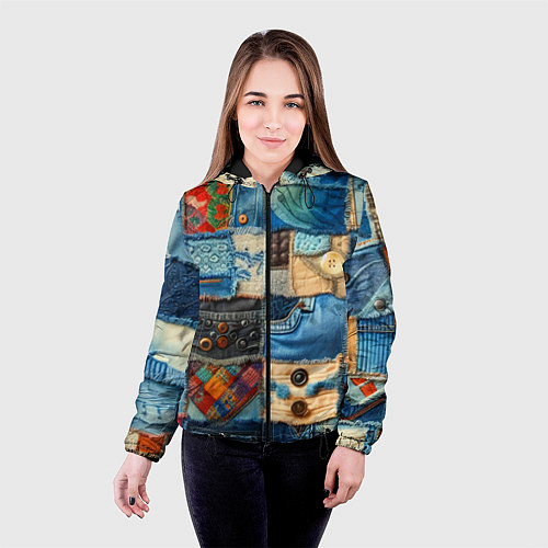 Женская куртка Vanguard denim patchwork - ai art / 3D-Черный – фото 4