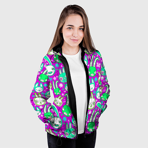 Женская куртка Разноцветные зайцы / 3D-Черный – фото 3